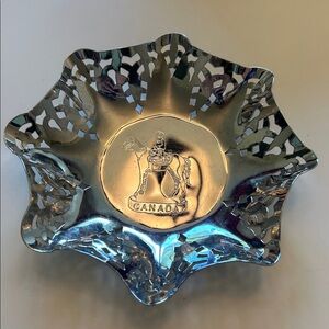 Vintage Tin Decorative Bowl or Trinket Dish with Canada Theme